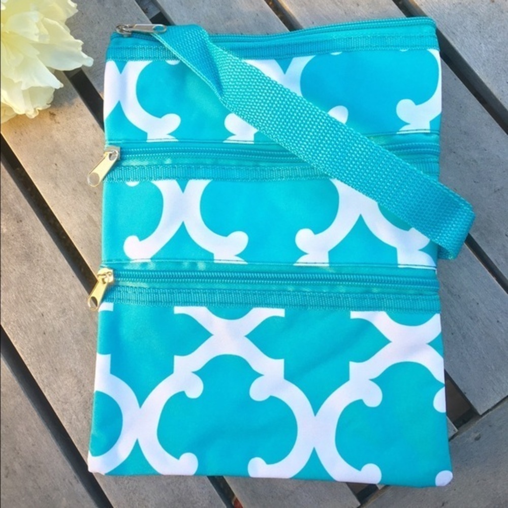Aqua and white crossbody purse